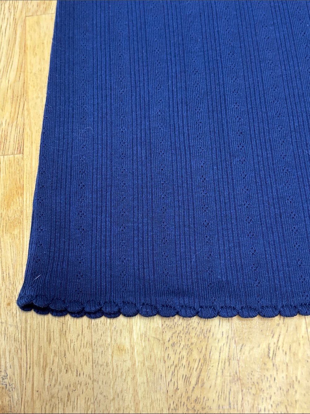 NWT  J.Crew Navy Blue Pointelle Ribbed Shrunken Tee- Scallop Lettuce Edge Trim - Picture 7 of 8